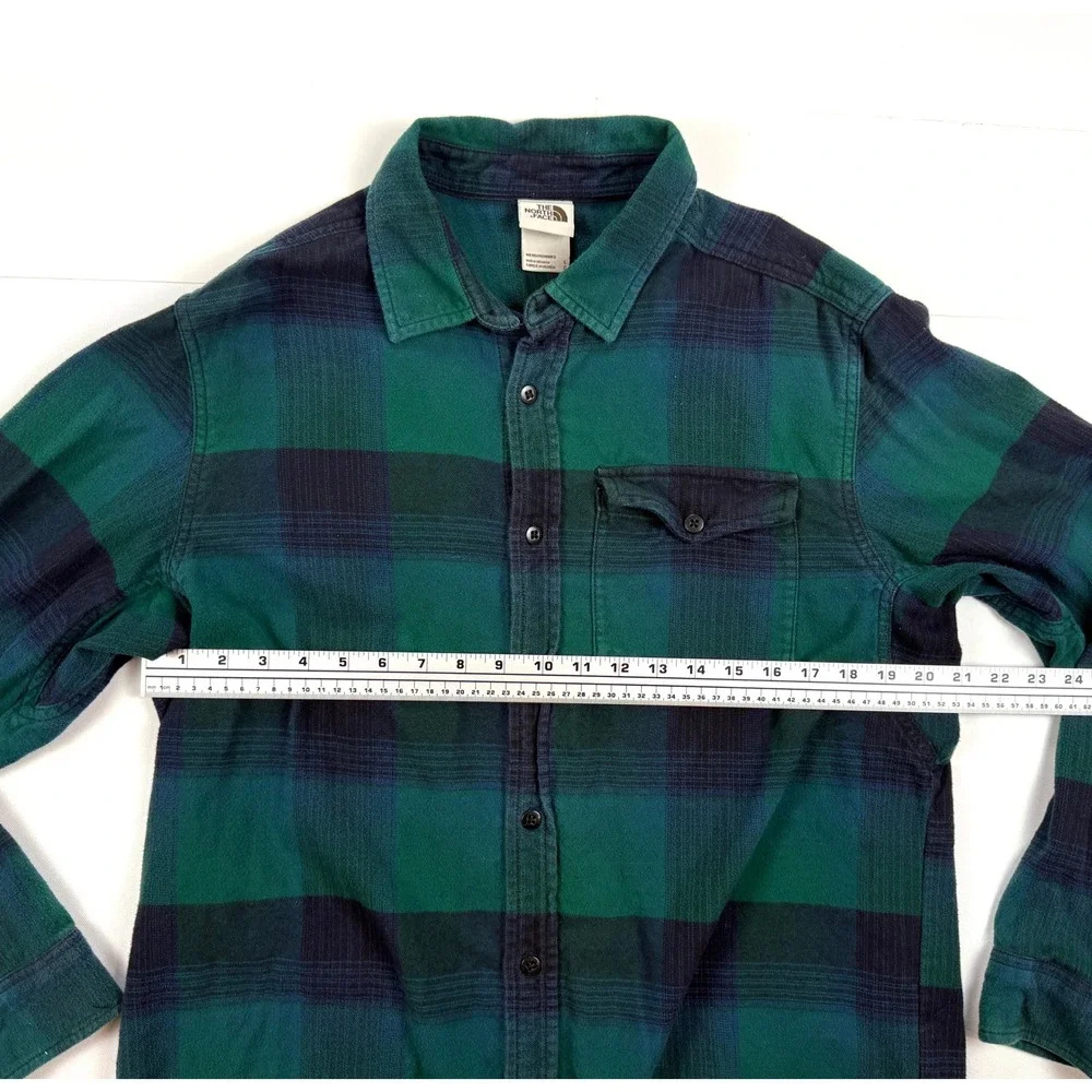THE NORTH FACE Men's Large Flannel Plaid Single Pocket Shirt Green & Blue #1768